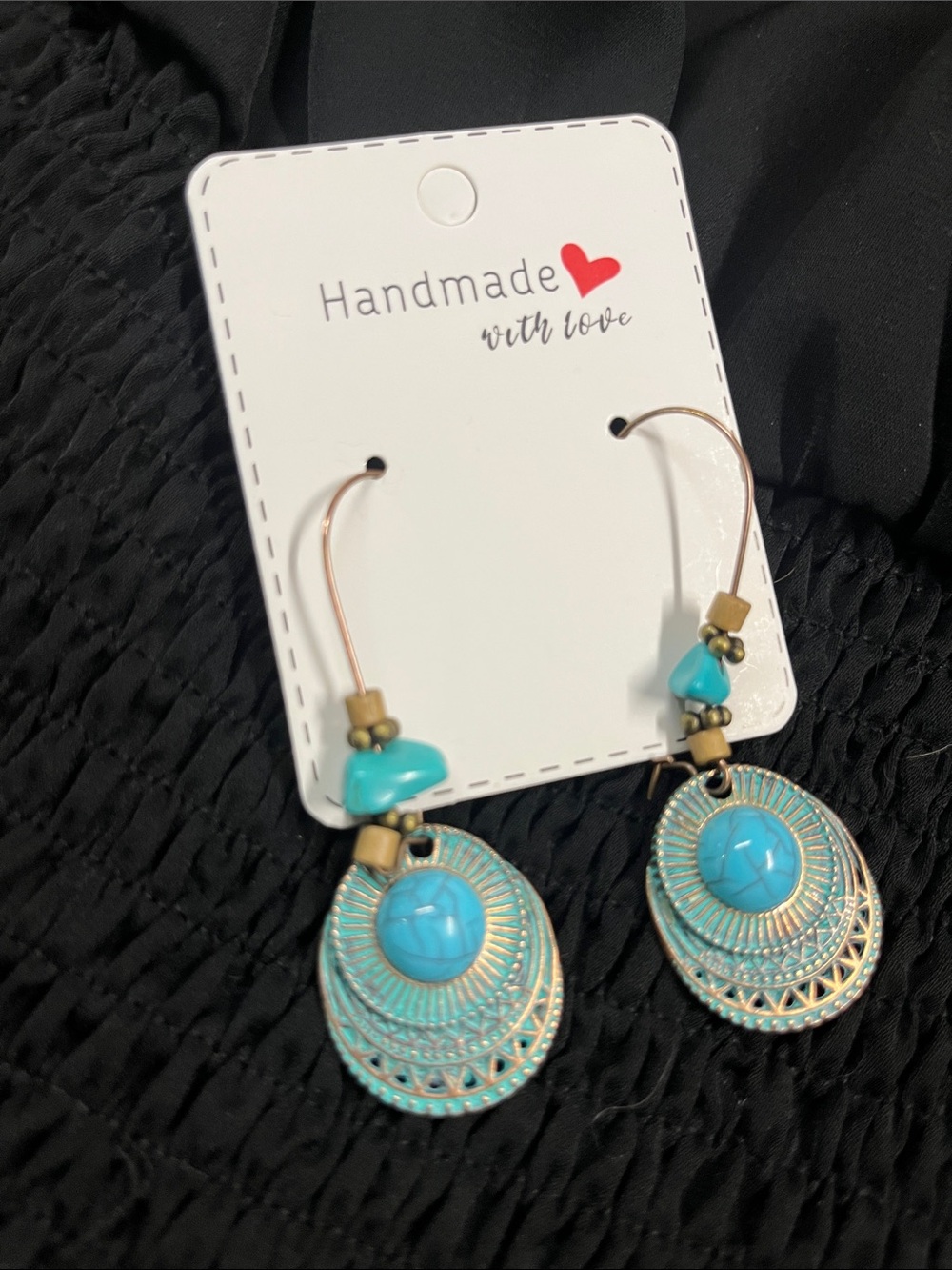 Handmade Turquoise Drop Earrings with Gold Accents